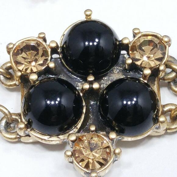 Talbots Rhinestone Necklace Bracelet Earrings Set, Black Brown Cabs, 21"  7 1/2" - Picture 2 of 7